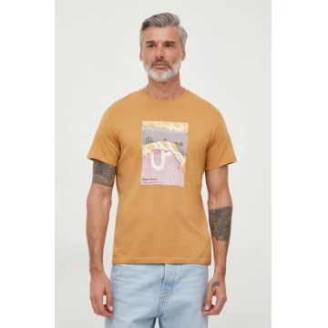 Pepe Jeans tricou din bumbac barbati, culoarea galben, cu imprimeu