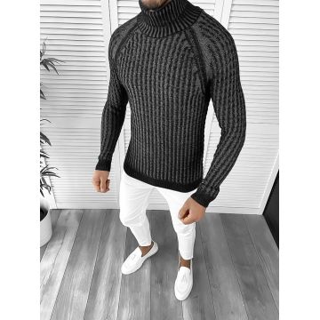 Pulover barbati gros slim fit negru T3712 P19-4.3