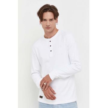 Superdry longsleeve din bumbac culoarea alb, neted