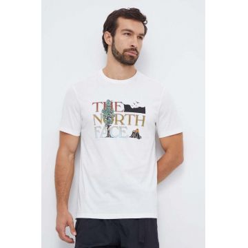 The North Face tricou din bumbac barbati, culoarea bej, cu imprimeu
