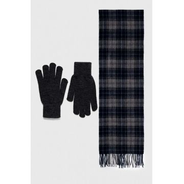 Barbour fular și mănuși Tartan Scarf & Glove Gift Set culoarea bleumarin, cu model MGS0018