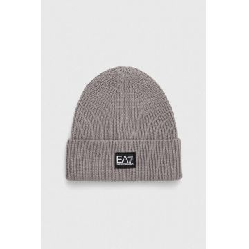 EA7 Emporio Armani caciula din amestec de lana culoarea gri, din tricot gros