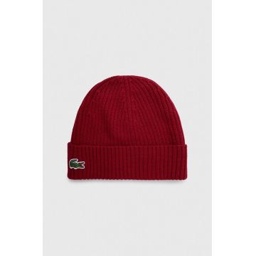 Lacoste caciula de lana culoarea bordo, de lana