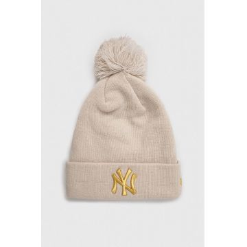 New Era caciula culoarea bej, din tricot gros, NEW YORK YANKEES