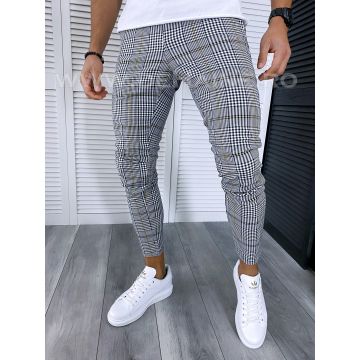 Pantaloni barbati casual regular fit gri in carouri B1640 B4/ E 7-4