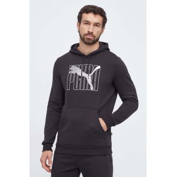 Puma bluza barbati, culoarea negru, cu glugă, cu imprimeu