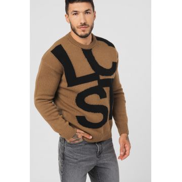 Pulover din amestec de lana cu decolteu la baza gatului
