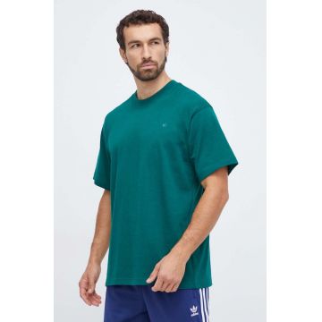 adidas Originals tricou din bumbac barbati, culoarea verde, neted