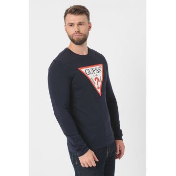 Bluza slim fit de bumbac cu imprimeu logo - Albastru ultramarin