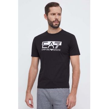 EA7 Emporio Armani tricou din bumbac culoarea negru, cu imprimeu