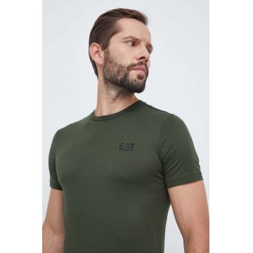 EA7 Emporio Armani tricou din bumbac culoarea verde, cu imprimeu