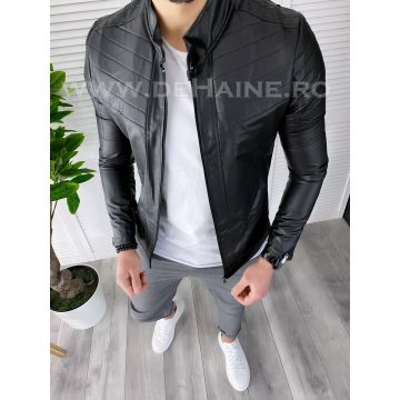 Geaca barbati neagra piele ecologica B3712 66-4 Geaca barbati neagra piele ecologica B3712 66-4