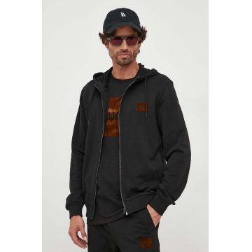 HUGO hanorac de bumbac barbati, culoarea negru, cu glugă, neted