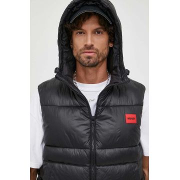 HUGO vesta barbati, culoarea negru, de iarna