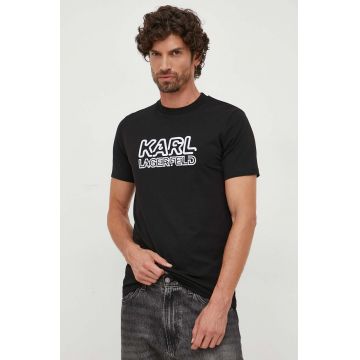 Karl Lagerfeld tricou polo barbati, culoarea negru, cu imprimeu