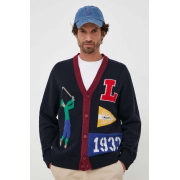 Lacoste cardigan din lana culoarea albastru marin