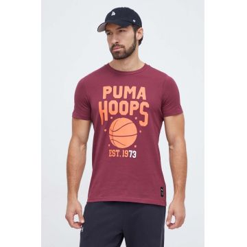 Puma tricou din bumbac barbati, culoarea bordo, cu imprimeu
