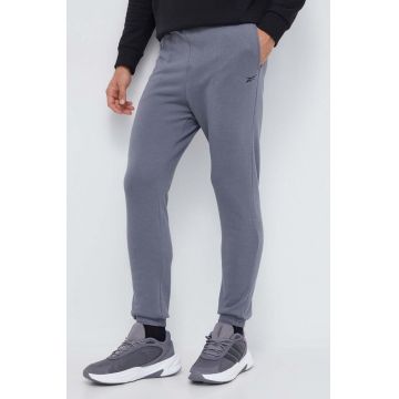 Reebok pantaloni de trening culoarea gri, neted