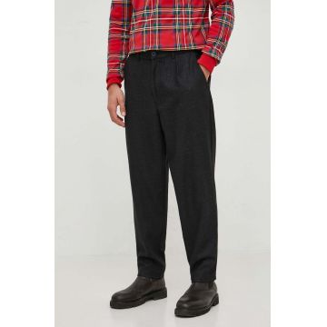 Barbour pantaloni din lana culoarea negru, drept