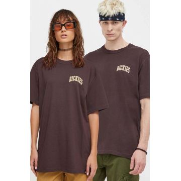 Dickies tricou din bumbac culoarea maro, cu imprimeu