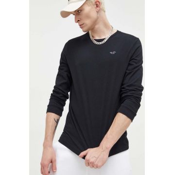 Hollister Co. longsleeve din bumbac culoarea negru, neted