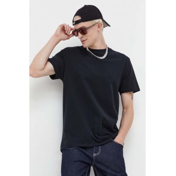 Hollister Co. tricou din bumbac barbati, culoarea negru, neted