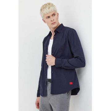 HUGO cămașă bărbați, culoarea bleumarin, cu guler clasic, slim 50500216