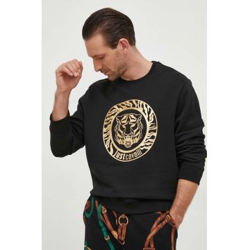 Just Cavalli hanorac de bumbac barbati, culoarea negru, cu imprimeu