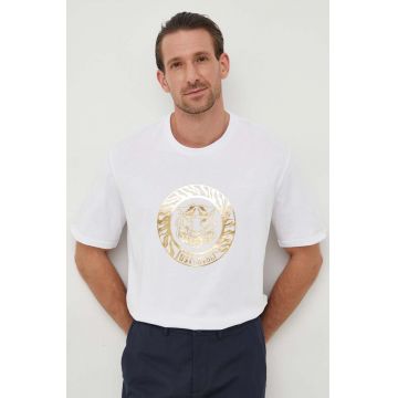 Just Cavalli tricou din bumbac barbati, culoarea alb, cu imprimeu