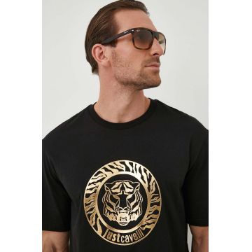 Just Cavalli tricou din bumbac barbati, culoarea negru, cu imprimeu
