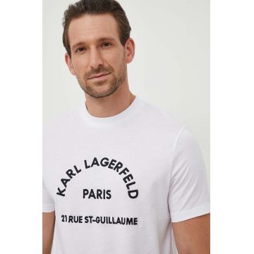 Karl Lagerfeld tricou din bumbac barbati, culoarea alb, cu imprimeu