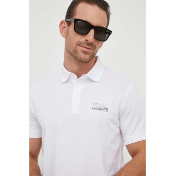 Karl Lagerfeld tricou polo barbati, culoarea alb, cu imprimeu