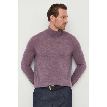 United Colors of Benetton pulover de lana barbati, culoarea violet, light, cu guler
