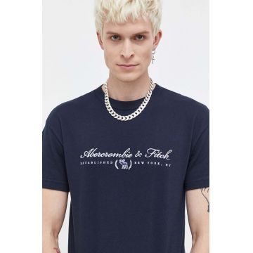 Abercrombie & Fitch tricou din bumbac barbati, culoarea albastru marin, cu imprimeu