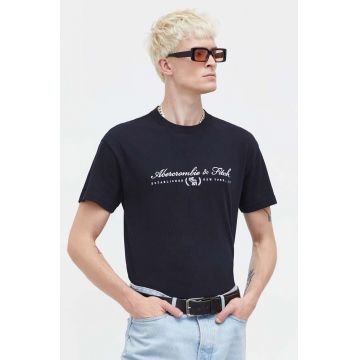 Abercrombie & Fitch tricou din bumbac barbati, culoarea negru, cu imprimeu