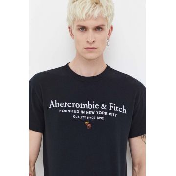 Abercrombie & Fitch tricou din bumbac barbati, culoarea negru, cu imprimeu