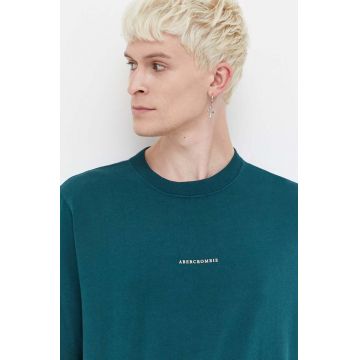 Abercrombie & Fitch tricou din bumbac barbati, culoarea verde, cu imprimeu