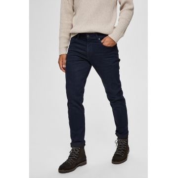 Blugi cu croiala dreapta si talie medie - Bleumarin