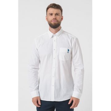 Camasa regular fit de bumbac cu buzuanr aplicat - Alb