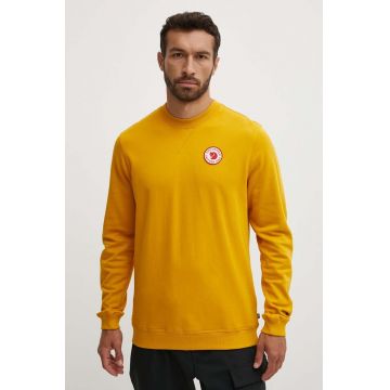 Fjallraven hanorac de bumbac 1960 Logo Badge Sweater bărbați, culoarea galben, cu imprimeu F87163
