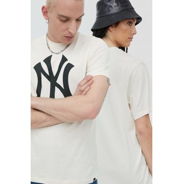 47brand tricou din bumbac Mlb New York Yankees culoarea bej, cu imprimeu