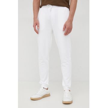 BOSS pantaloni de trening din bumbac Boss Casual barbati, culoarea alb, neted