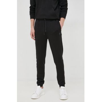 BOSS pantaloni de trening din bumbac Boss Casual barbati, culoarea negru, neted