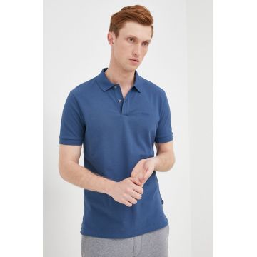 BOSS polo de bumbac culoarea albastru marin, cu imprimeu