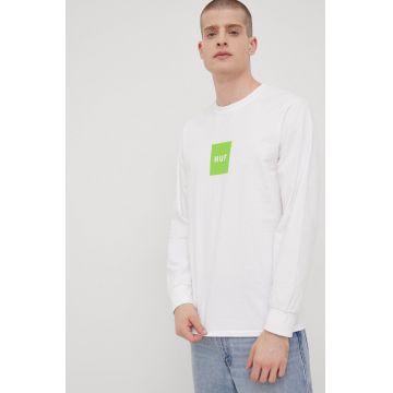 HUF longsleeve din bumbac culoarea alb, cu imprimeu