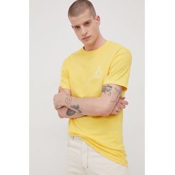 HUF tricou din bumbac culoarea galben, cu imprimeu