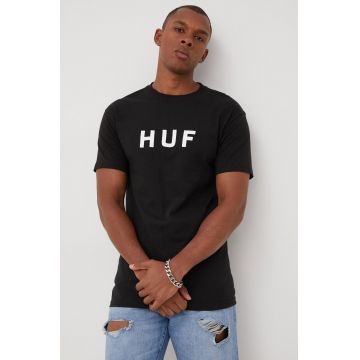 HUF tricou din bumbac culoarea negru, cu imprimeu