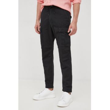 Joop! pantaloni din amestec de in barbati, culoarea negru, mulata