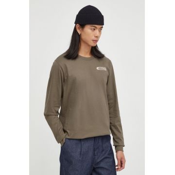 G-Star Raw longsleeve din bumbac culoarea verde, cu imprimeu