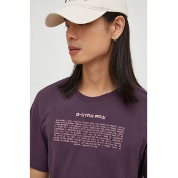 G-Star Raw tricou din bumbac barbati, culoarea violet, cu imprimeu